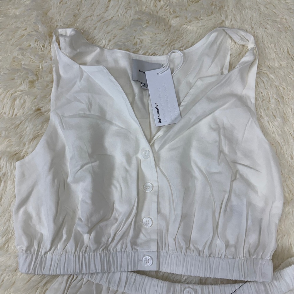 NWT Reformation Naya Two Piece Skirt Set Womens Small Off- White Summer Vacation - Picture 3 of 6